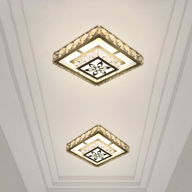Plafonnier LED en cristal à encastrer moderniste en blanc avec motif floral, lumière chaude/blanche