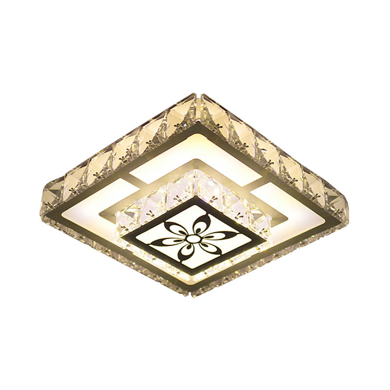 Plafonnier LED en cristal à encastrer moderniste en blanc avec motif floral, lumière chaude/blanche