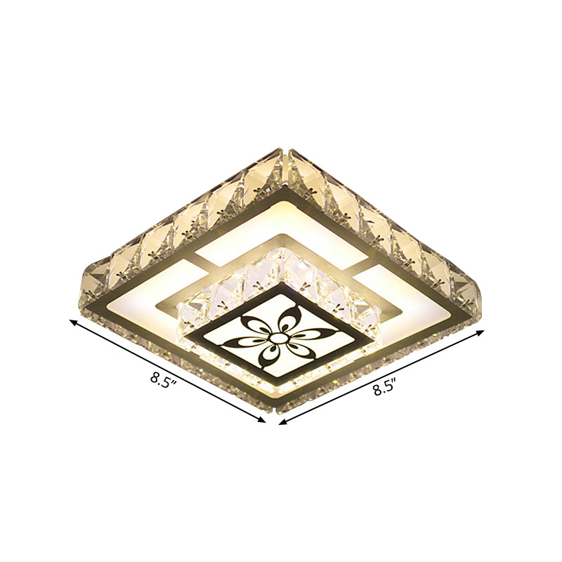 Plafonnier LED en cristal à encastrer moderniste en blanc avec motif floral, lumière chaude/blanche