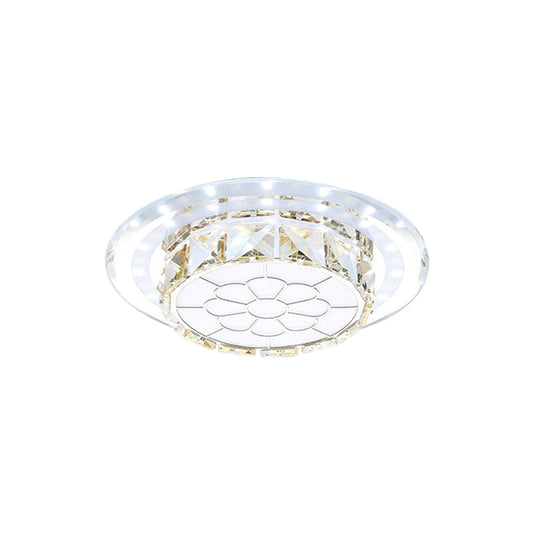Crystal Led Flush Mount Hallway Lamp With Floral Pattern In Warm/White Light