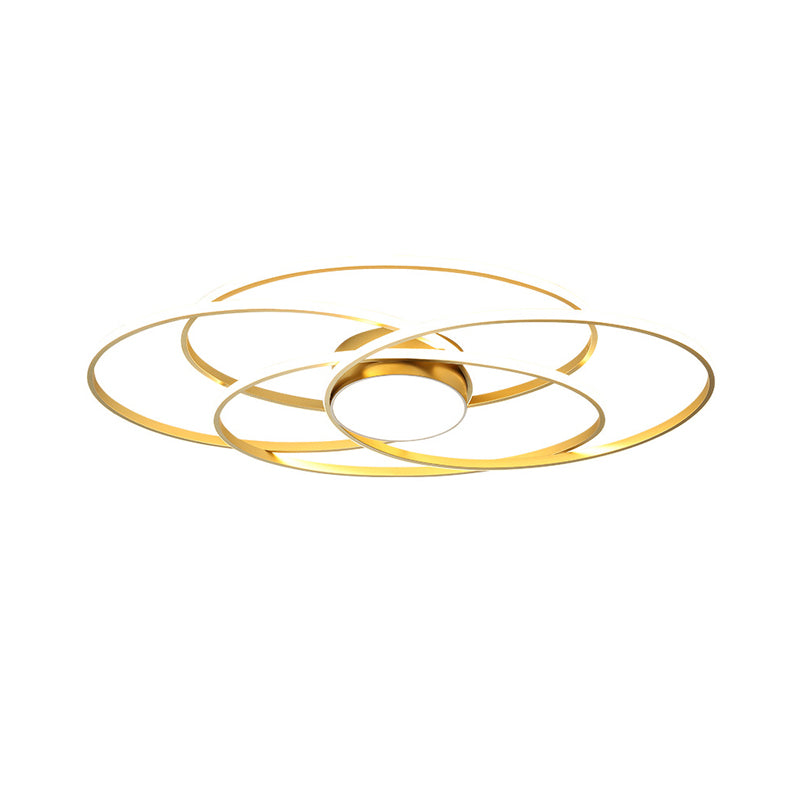 Contemporary Gold Metal Flush Mount LED Ceiling Light with Circle Ring Design - Warm/White Light for Living Room