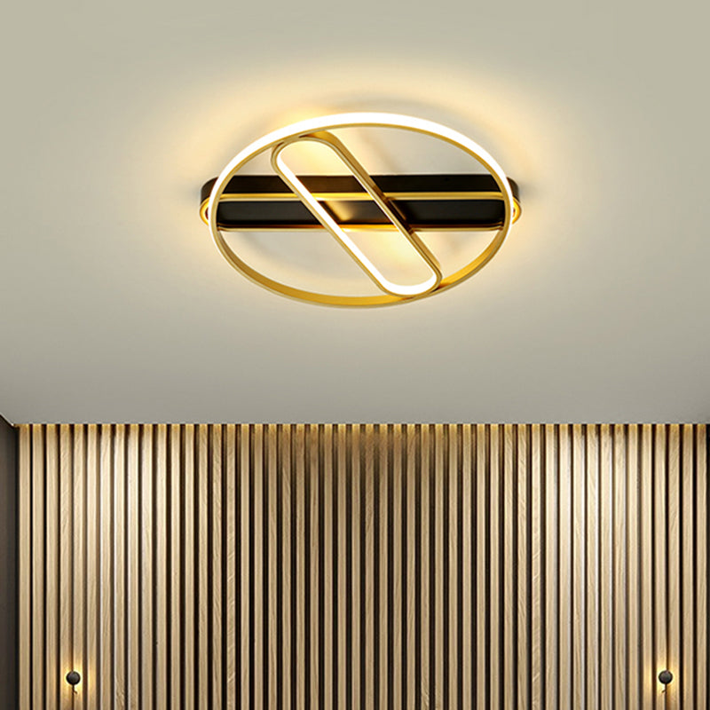 Gold Metal LED Flush Mount Ceiling Light Fixture with Modern Inner Oval Design, 16.5"/20.5" Width