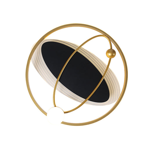 Gold Circle Led Flush Mount Ceiling Lamp With Inner Oval Design - Simplicity Collection