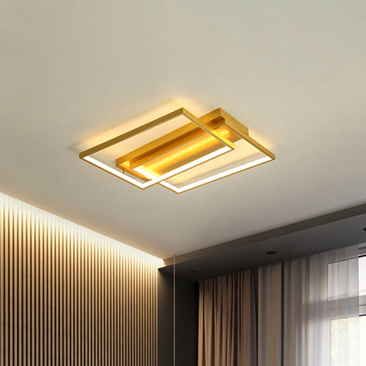 Modern Rectangle Metal Flush Mount Light Fixture - 16.5/20.5 W Led Gold Ceiling Lamp For Bedroom