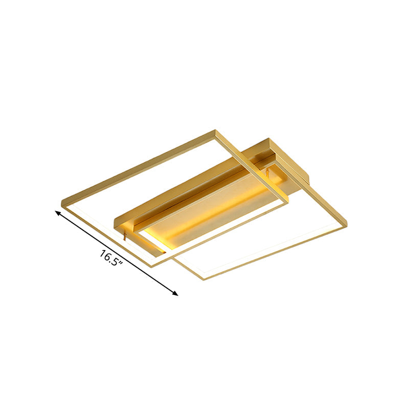 Modern Rectangle Metal Flush Mount Light Fixture - 16.5"/20.5" W LED Gold Ceiling Lamp for Bedroom