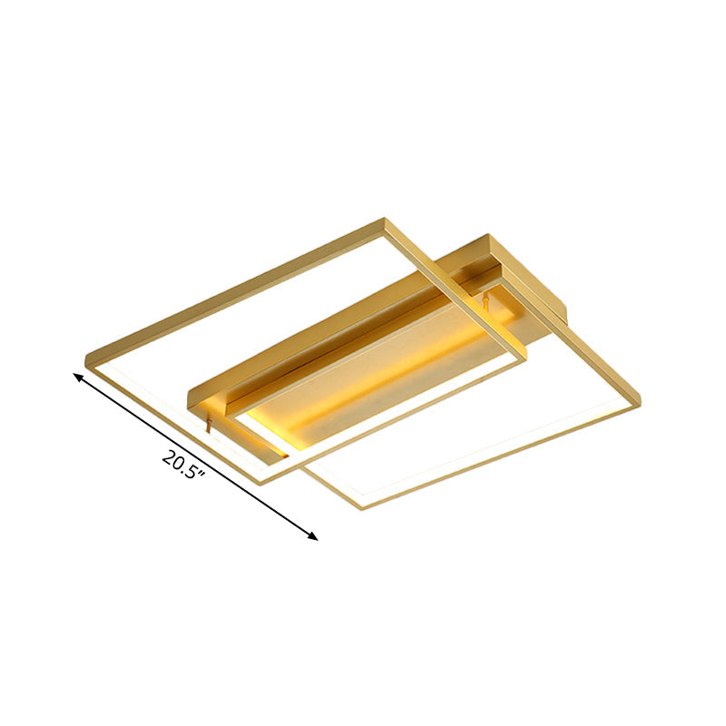 Modern Rectangle Metal Flush Mount Light Fixture - 16.5"/20.5" W LED Gold Ceiling Lamp for Bedroom