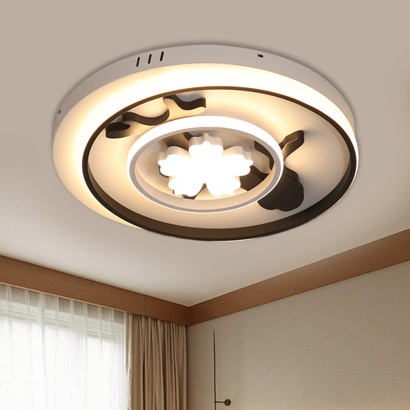 Flush Mount Doughnut Parlor Lamp - Metal LED Ceiling Flush with Floral Design, 19.5"/23.5" Wide, Simplicity in Black