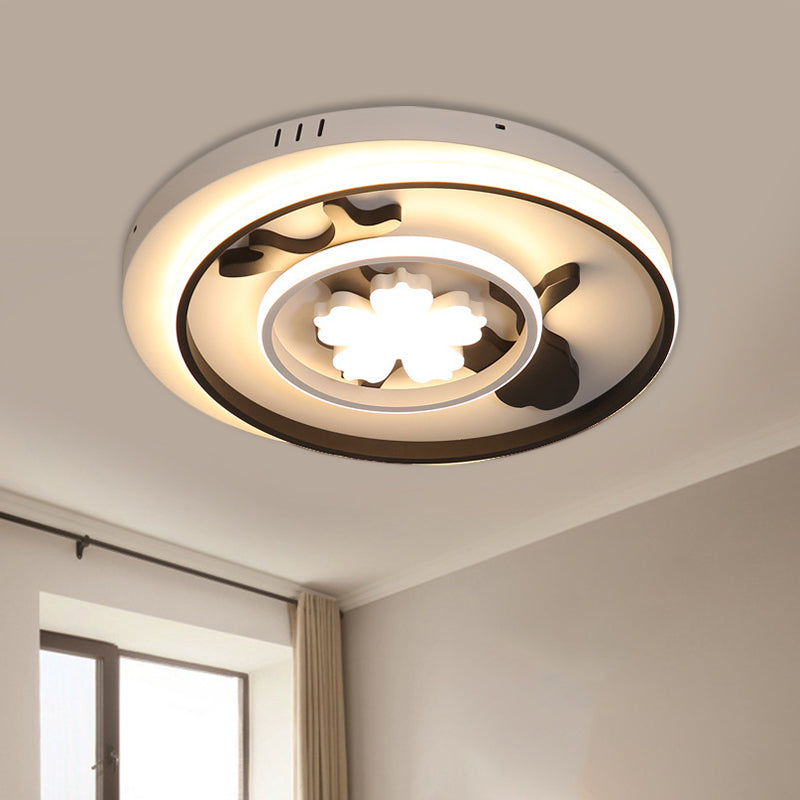 Flush Mount Doughnut Parlor Lamp - Metal LED Ceiling Flush with Floral Design, 19.5"/23.5" Wide, Simplicity in Black