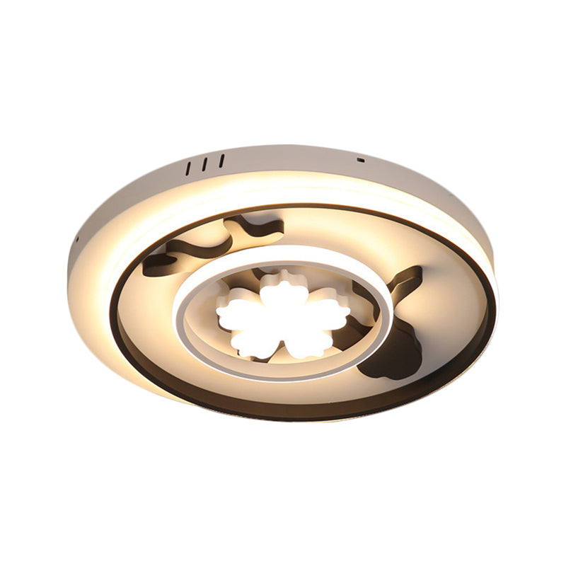 Flush Mount Doughnut Parlor Lamp - Metal LED Ceiling Flush with Floral Design, 19.5"/23.5" Wide, Simplicity in Black