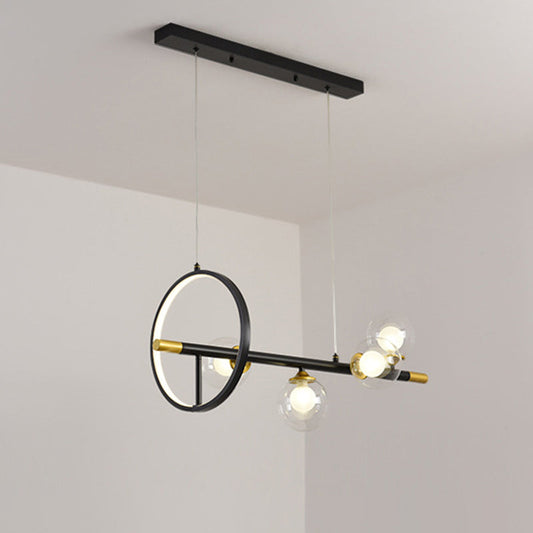 Clear Glass Molecular Island Chandelier - 4/6-Light Pendant In Black With Metal Ring Deco 4 /