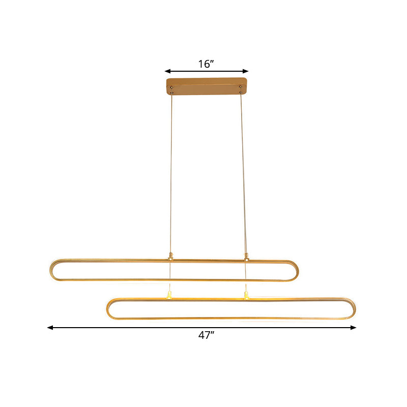 Golden Led Aluminum Island Pendant Light - Modern Elliptical Design Warm/White 39/47