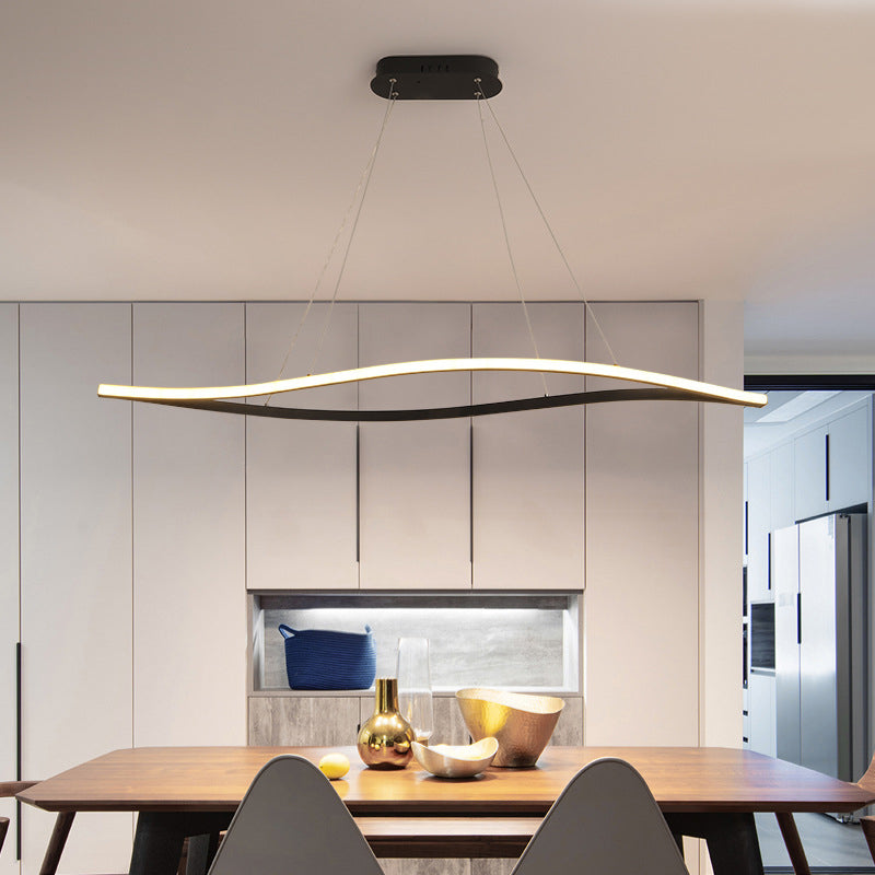 31.5/39 Simple Led Island Lamp With Black Leaf Frame - Ceiling Hang Fixture In Warm/White Light