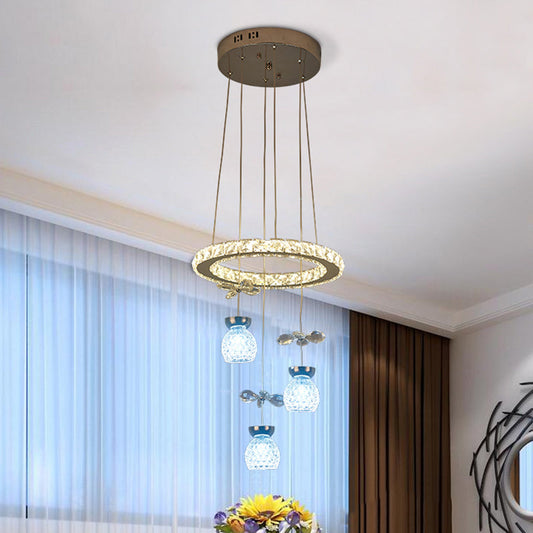 Modern K9 Crystal Chandelier with Hoop Design - 3/5 Bulbs Ceiling Pendant in Chrome
