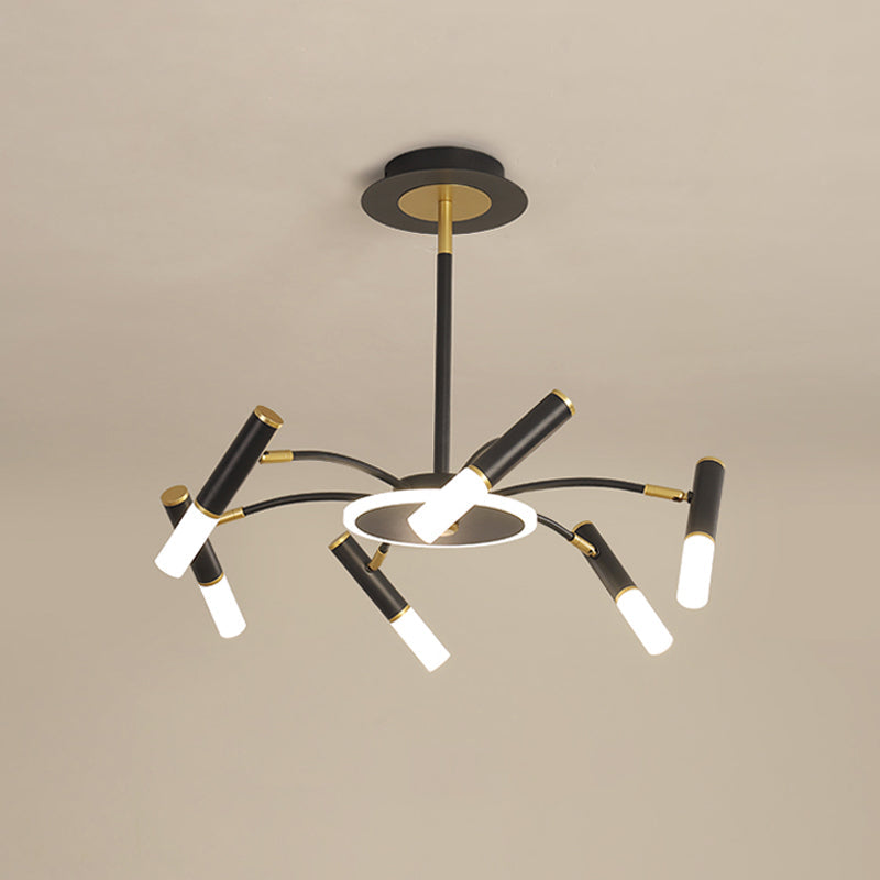 Metallic Tube Hanging Chandelier - Retro 6/8/10-Head Black-Gold - Warm/White Suspension Lighting
