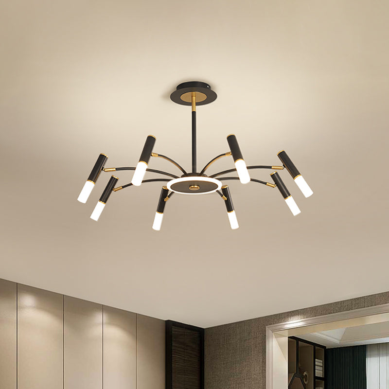 Metallic Tube Hanging Chandelier - Retro 6/8/10-Head Black-Gold - Warm/White Suspension Lighting