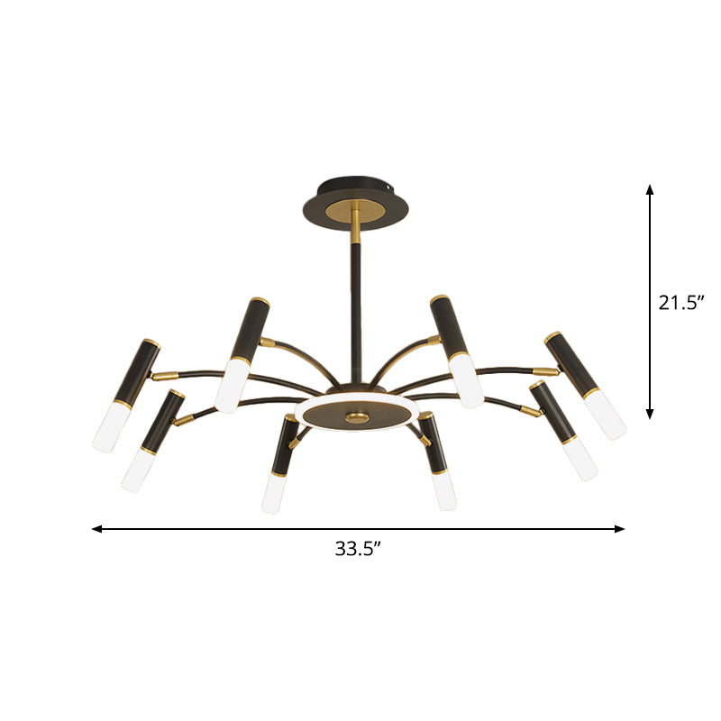 Metallic Tube Hanging Chandelier - Retro 6/8/10-Head Black-Gold - Warm/White Suspension Lighting