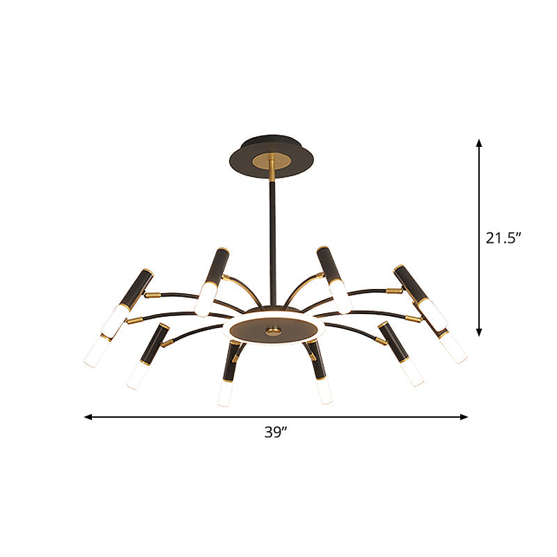 Metallic Tube Hanging Chandelier - Retro 6/8/10-Head Black-Gold - Warm/White Suspension Lighting