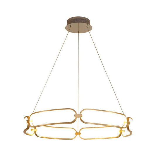 Modern Metallic Led Chandelier For Great Room - Golden Circle Pendant Lighting In Warm/White Light