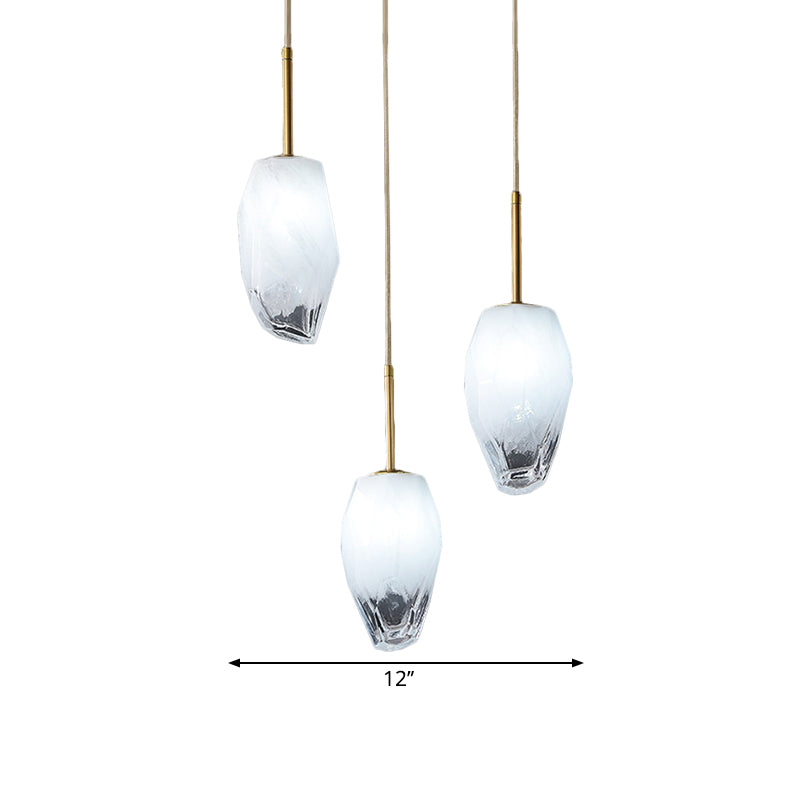 Gold Crystal Pendant Light with 3 Minimalist Downlights and Linear/Round Canopy