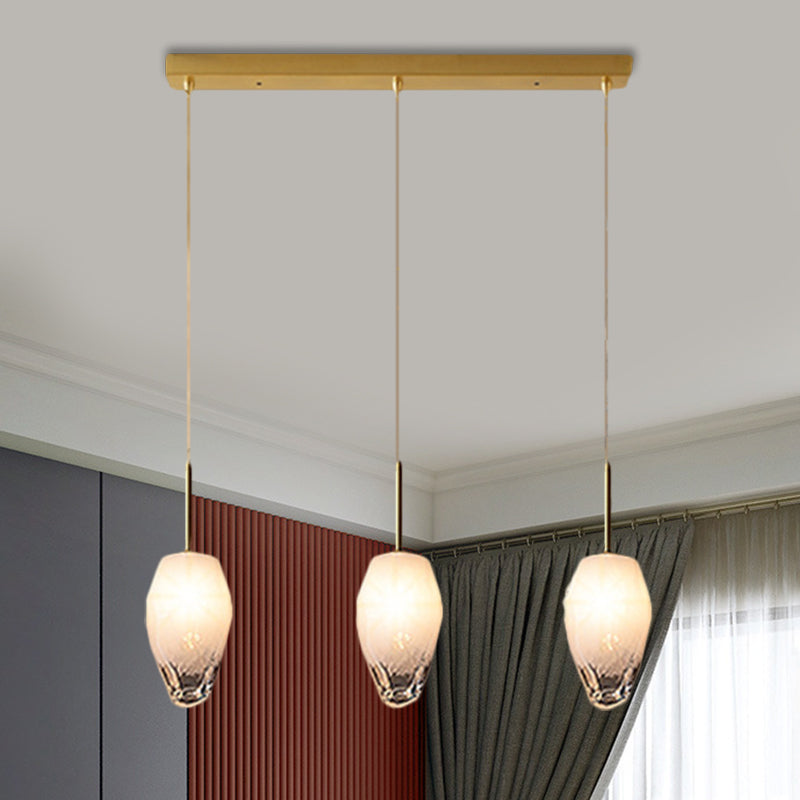 Gold Crystal Pendant Light with 3 Minimalist Downlights and Linear/Round Canopy