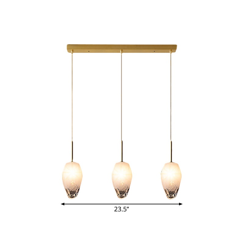 Gold Crystal Pendant Light with 3 Minimalist Downlights and Linear/Round Canopy