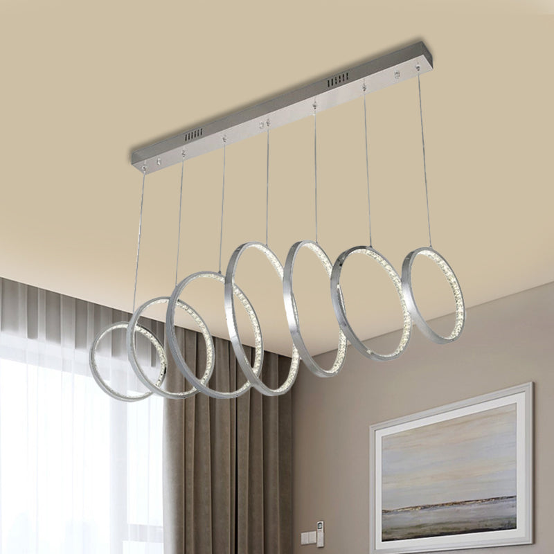 Sleek Chrome Metal LED Pendant Light with Multiple Lamps for Kitchen Ceiling