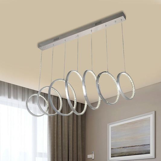 Sleek Chrome Metal LED Pendant Light with Multiple Lamps for Kitchen Ceiling