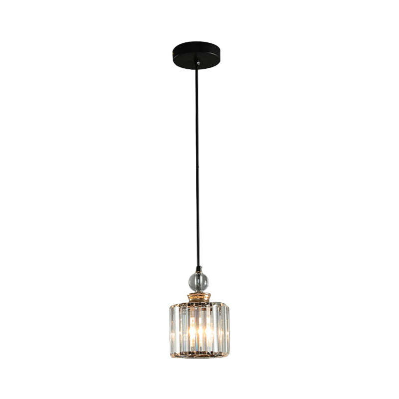 Modern Black Cylinder Pendant Lamp Kit with Crystal Prisms Shade - 1/3-Head Ceiling Pendant