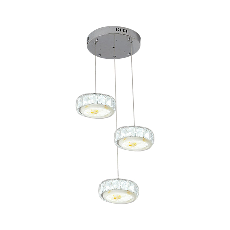 Modern Led Hanging Lamp Kit With Crystal Circle And Jade Flower Design In Chrome