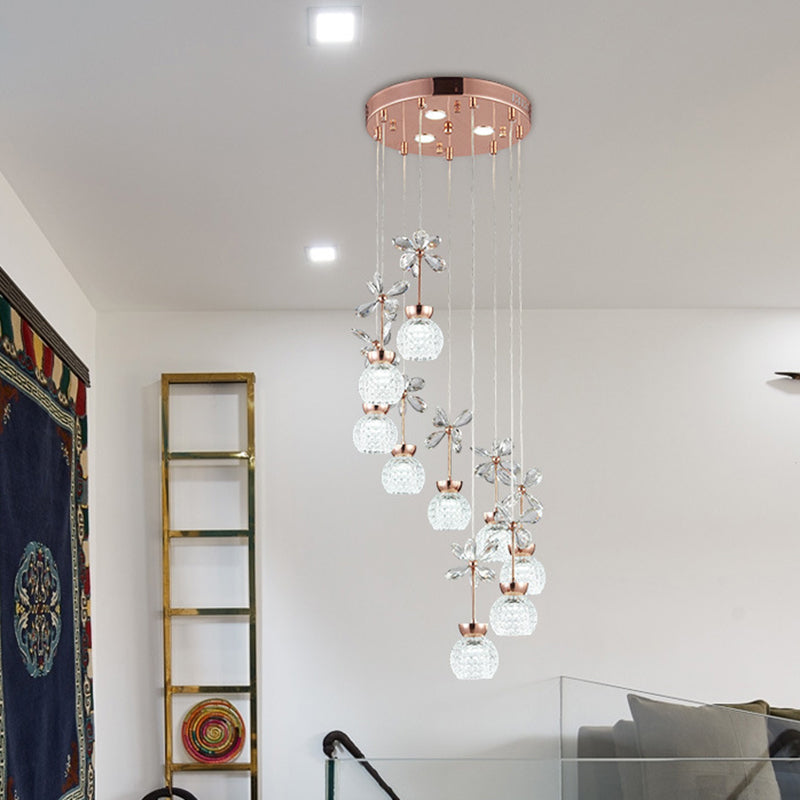 Modern Spiral Lattice Glass Ceiling Lamp - 9 Bulbs, Gold Finish with Warm/White Light