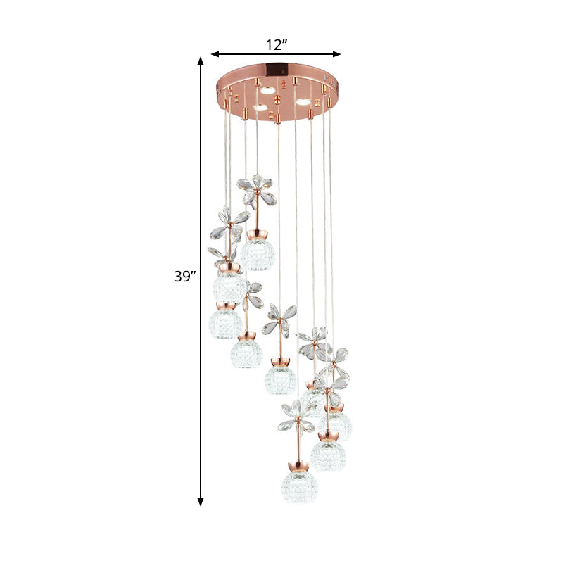Modern Spiral Lattice Glass Ceiling Lamp - 9 Bulbs, Gold Finish with Warm/White Light