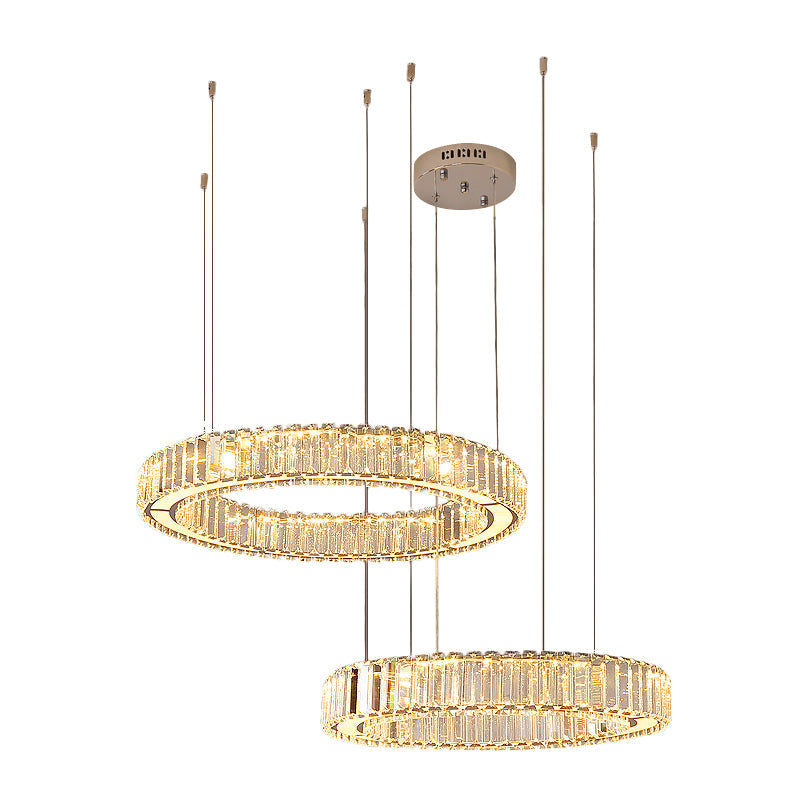 Minimalist Chrome LED Hoop Pendant Light with Multi-Lights and Crystal Accents