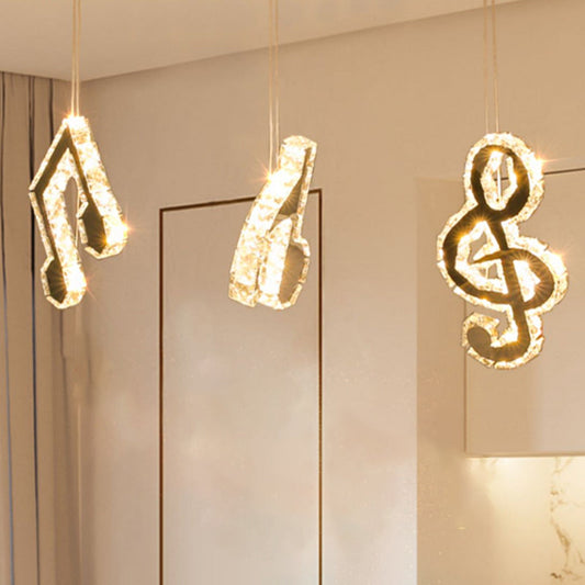 Stainless-Steel LED Crystal Suspension Light Pendant with Musical Note Design - Minimalistic, Multiple Lamps