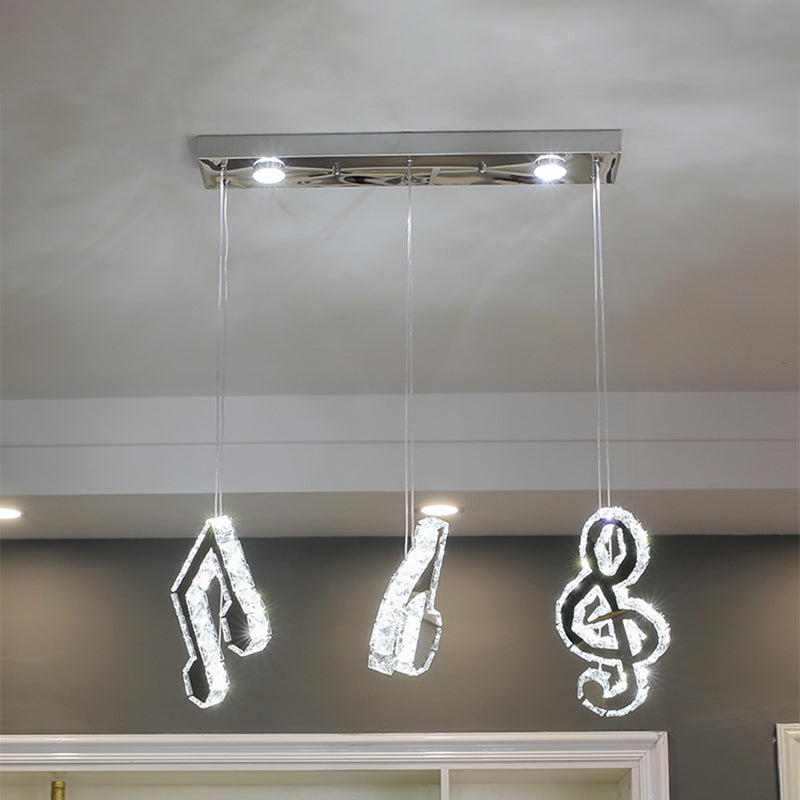 Stainless-Steel LED Crystal Suspension Light Pendant with Musical Note Design - Minimalistic, Multiple Lamps