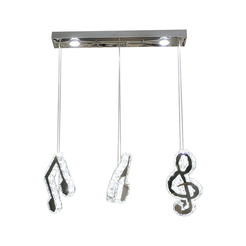 Stainless-Steel LED Crystal Suspension Light Pendant with Musical Note Design - Minimalistic, Multiple Lamps