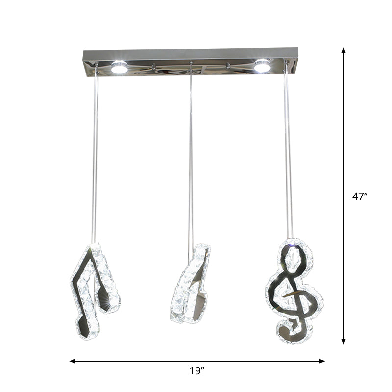 Stainless-Steel LED Crystal Suspension Light Pendant with Musical Note Design - Minimalistic, Multiple Lamps