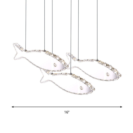Stainless-Steel Fish Pendant Lamp With 3/6 Crystal Heads And Warm/White Light For Bedroom