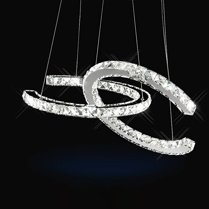 Simplicity LED Hanging Ceiling Lamp - Stainless-Steel C-Shape Multi Pendant with Crystal Shade - Warm/White Light
