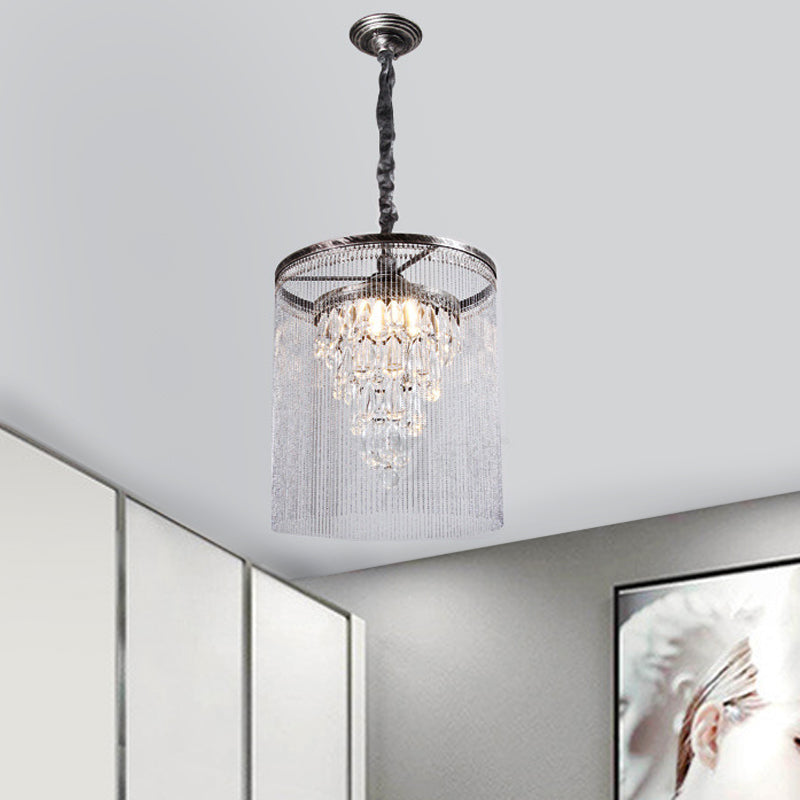 Tapered Crystal Drop Pendant Lamp with Metallic Bead Deco - 1 Light for Dining Room in Silver
