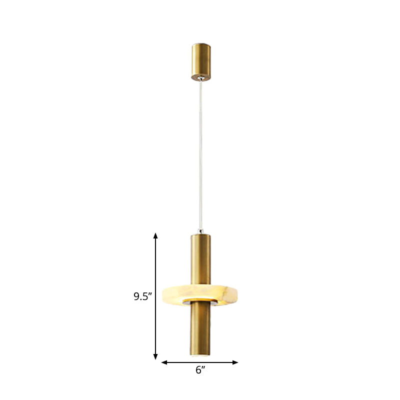 Modern Aluminum LED Pendant Light Fixture in Gold with Marble Ring Deco - Elegant Dining Room Hanging Light