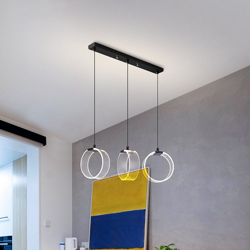 Retro Acrylic Circle Pendant Light with 3 Bulbs - Black Multi Suspension Lighting