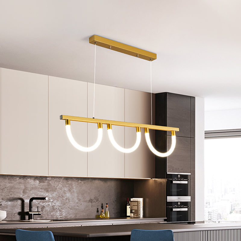 Contemporary Black/Gold Kitchen Island Lamp - Acrylic Semicircle Design (3 Lights)
