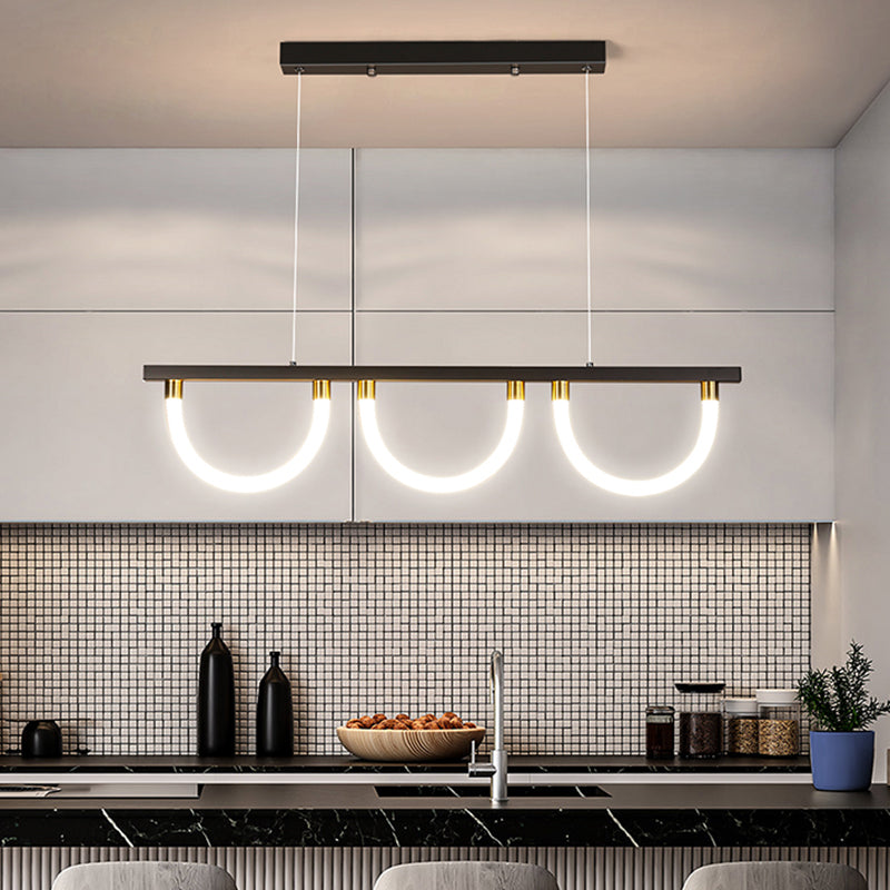 Contemporary Black/Gold Kitchen Island Lamp - Acrylic Semicircle Design (3 Lights)
