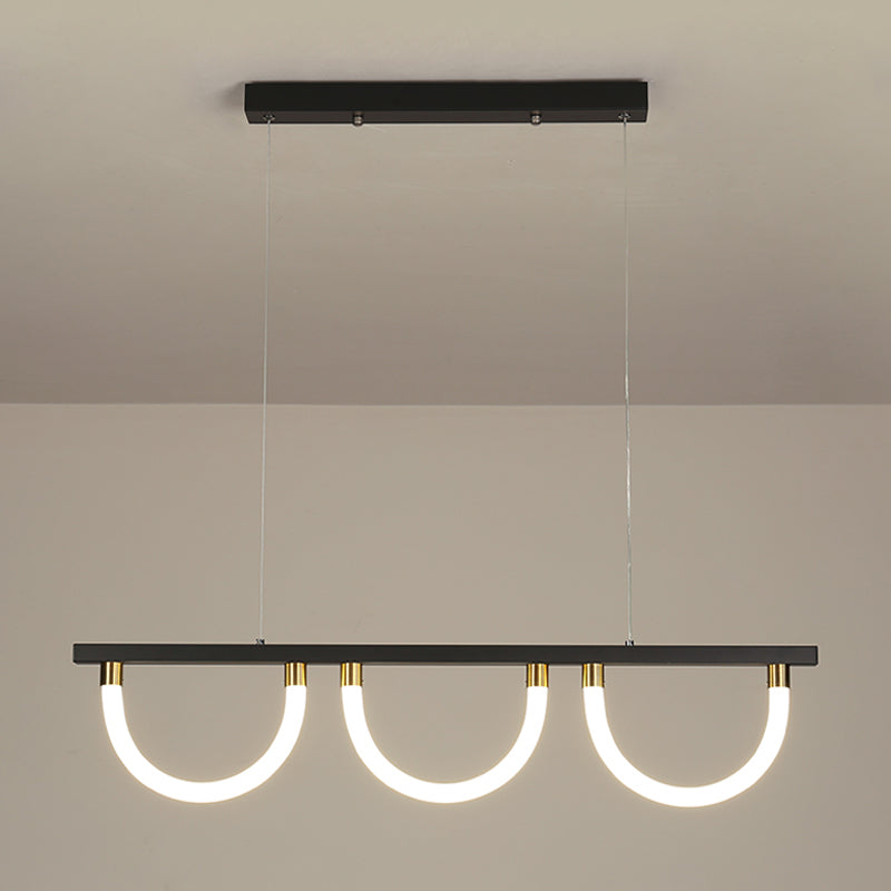 Contemporary Black/Gold Kitchen Island Lamp - Acrylic Semicircle Design (3 Lights)