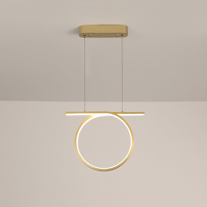 Sleek Gold Round Hanging Lamp Kit - Simplicity LED Metal Suspended Fixture, Warm/White Light