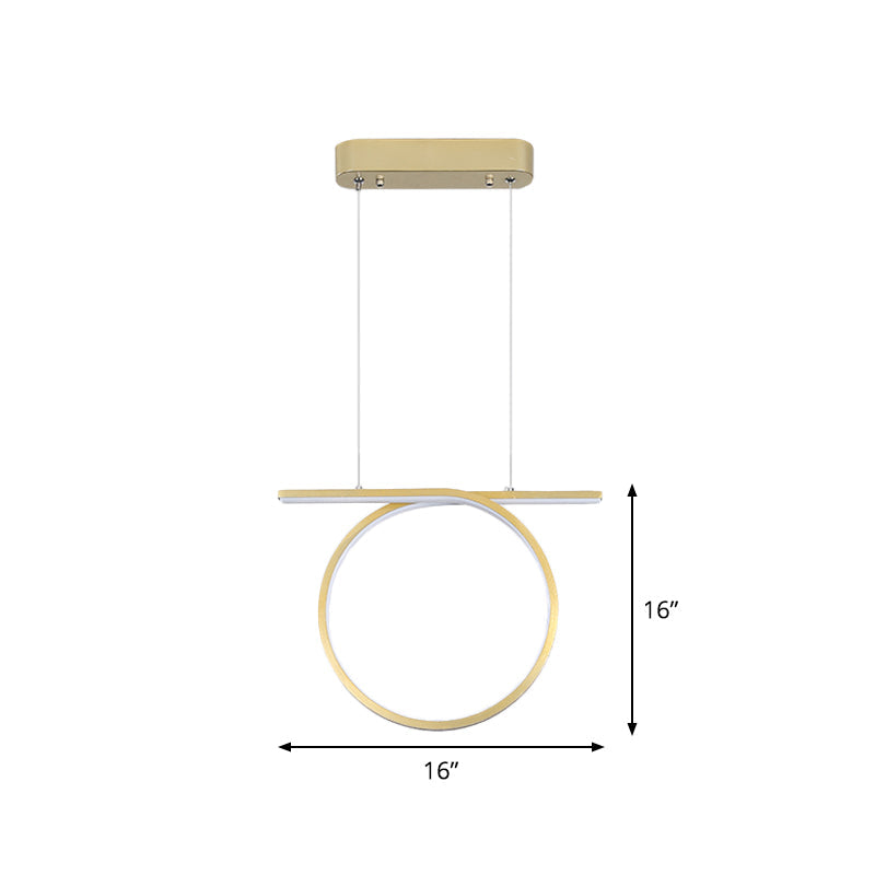 Sleek Gold Round Hanging Lamp Kit - Simplicity LED Metal Suspended Fixture, Warm/White Light