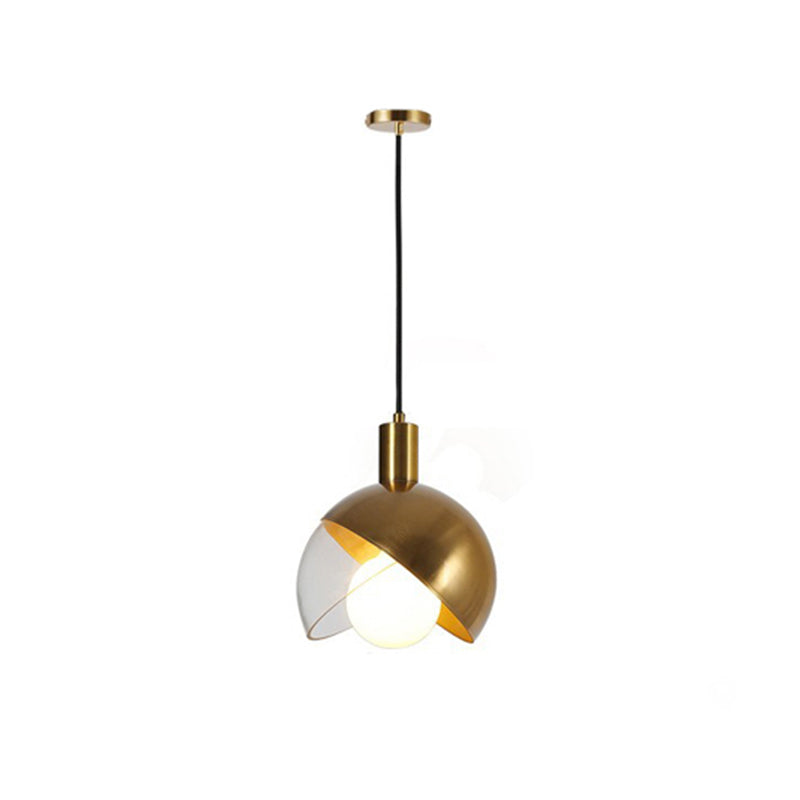 Contemporary Metal Dome Pendant Ceiling Light - 1-Light Gold Hanging Fixture with Mobile Shade