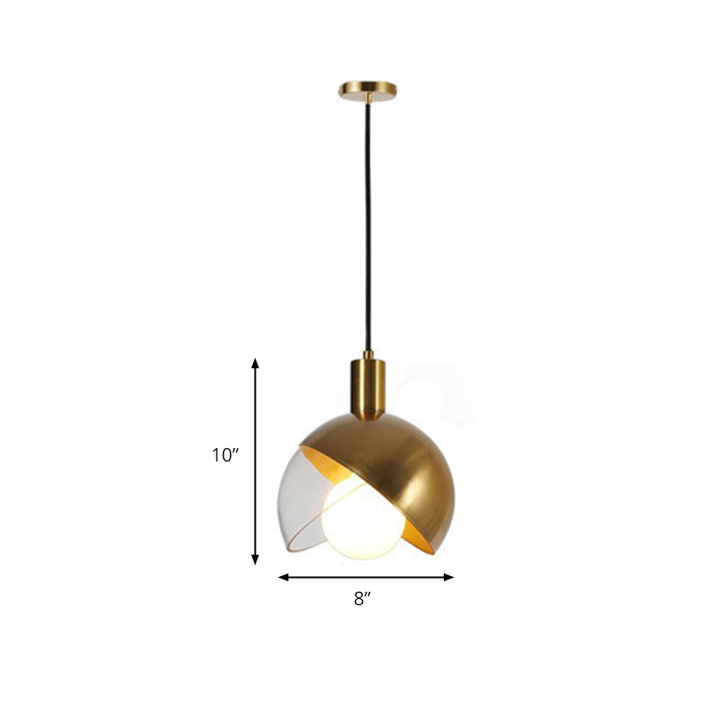 Contemporary Metal Dome Pendant Ceiling Light - 1-Light Gold Hanging Fixture with Mobile Shade