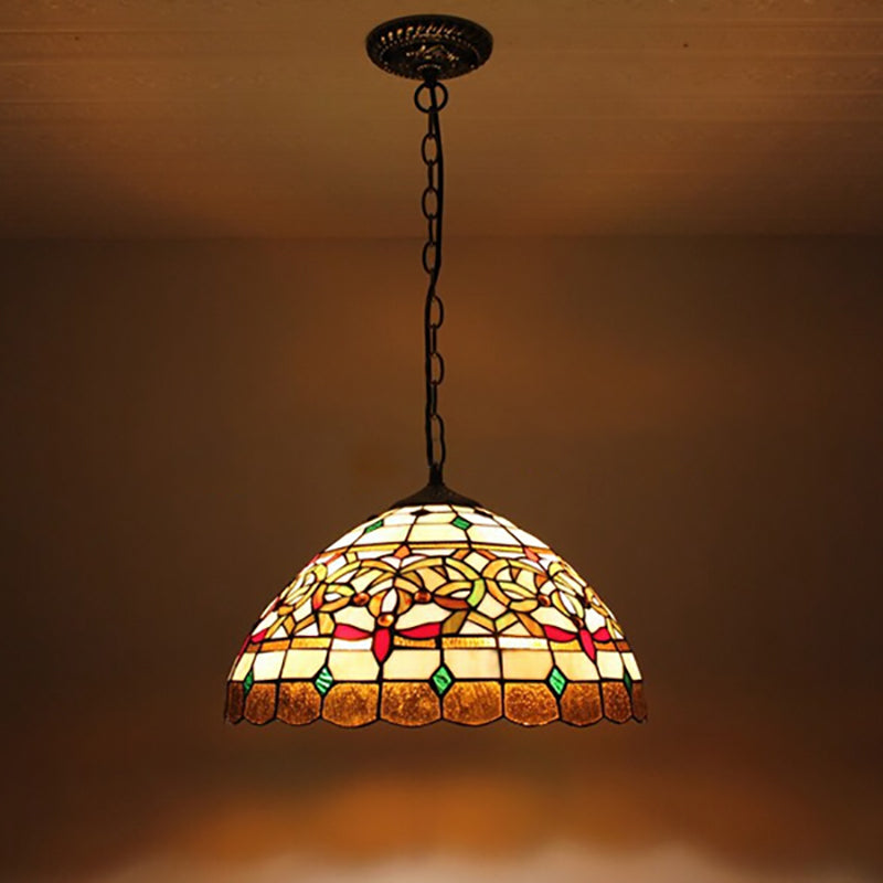 Suspension en verre de style baroque en laiton antique avec chaîne de suspension