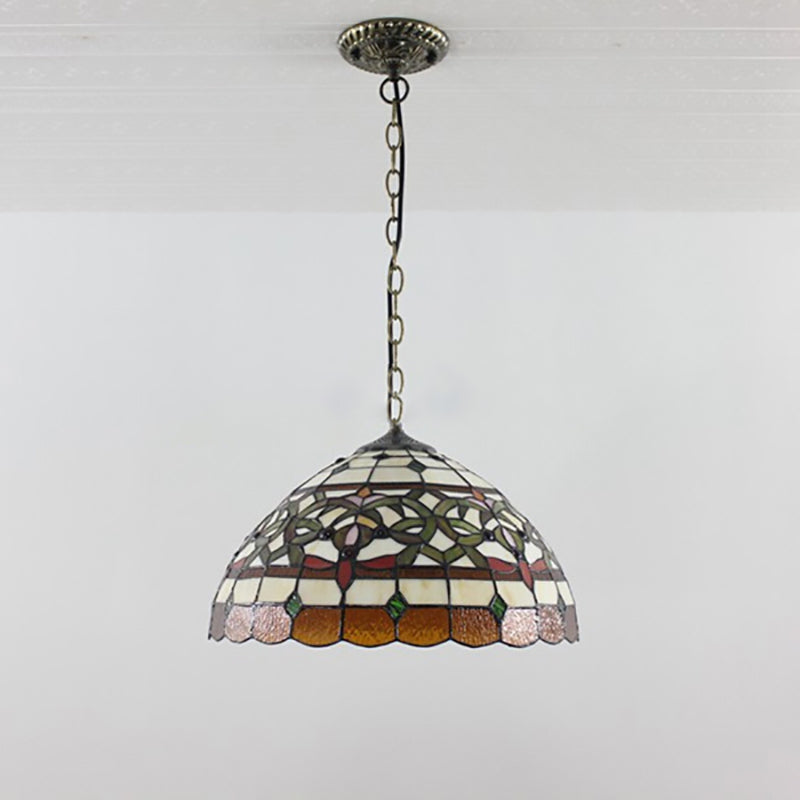 Suspension en verre de style baroque en laiton antique avec chaîne de suspension